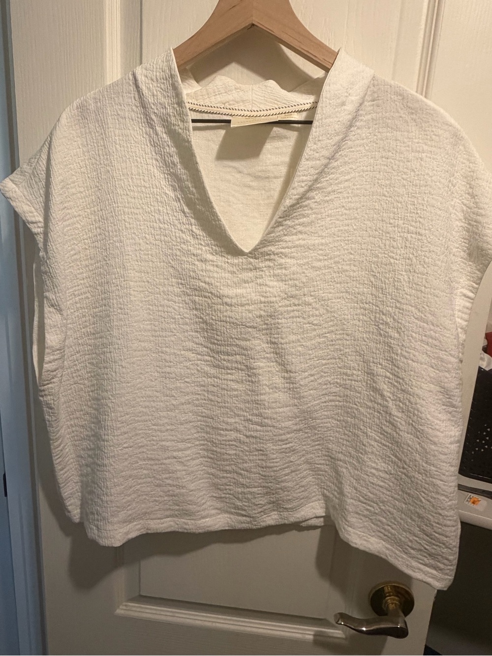 Anthropologie Maeve Textured Cream V-Neck Boxy blouse XL